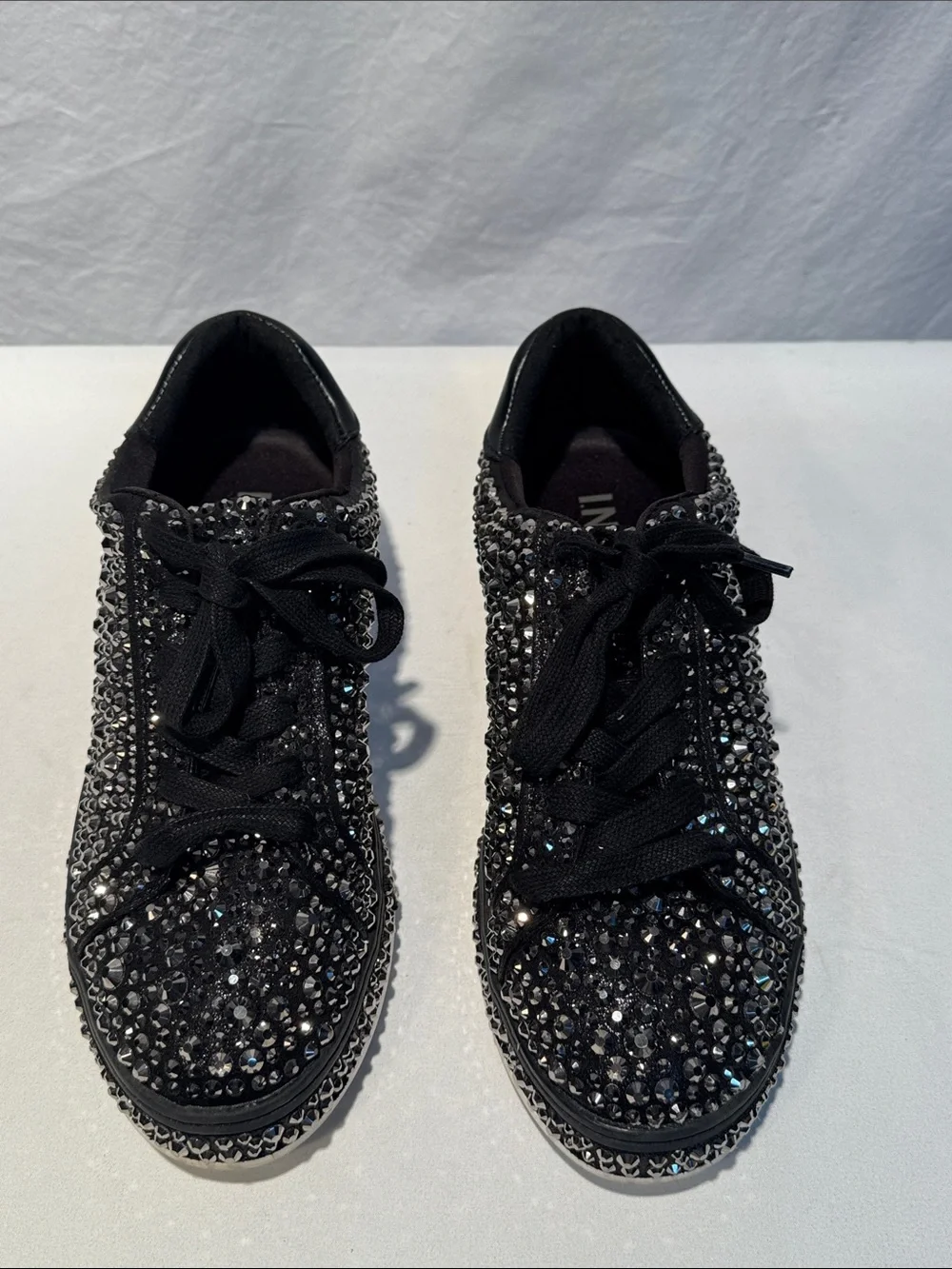 INC International Concepts Black Crystal-Embellished Lace-Up Sneakers